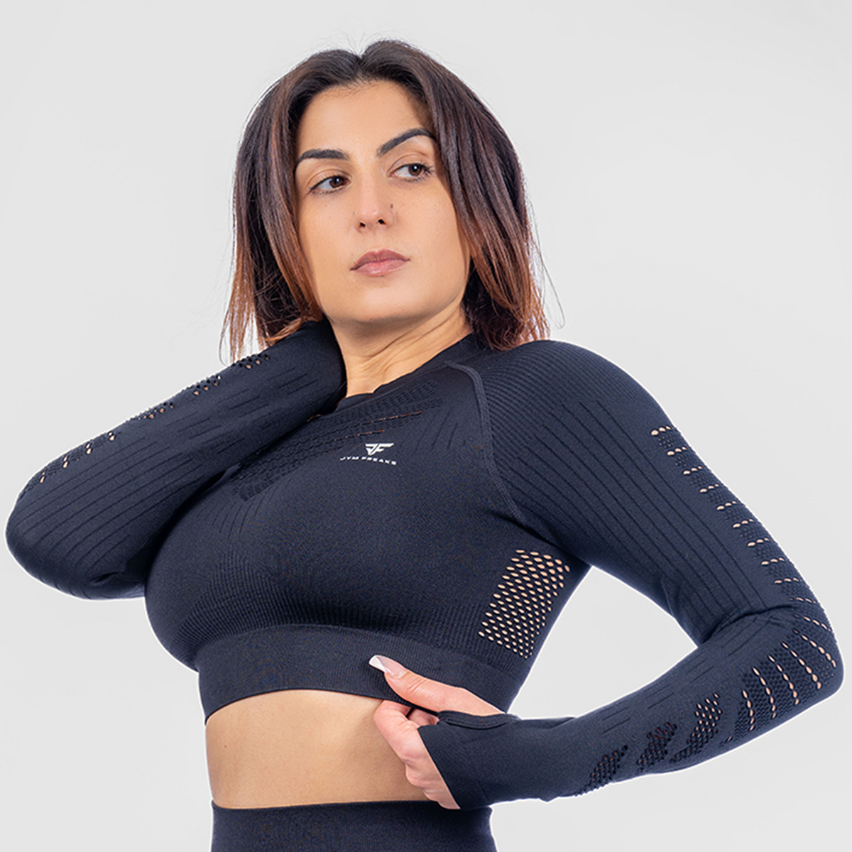 Power Packed Mesh Crop Top Raven Black